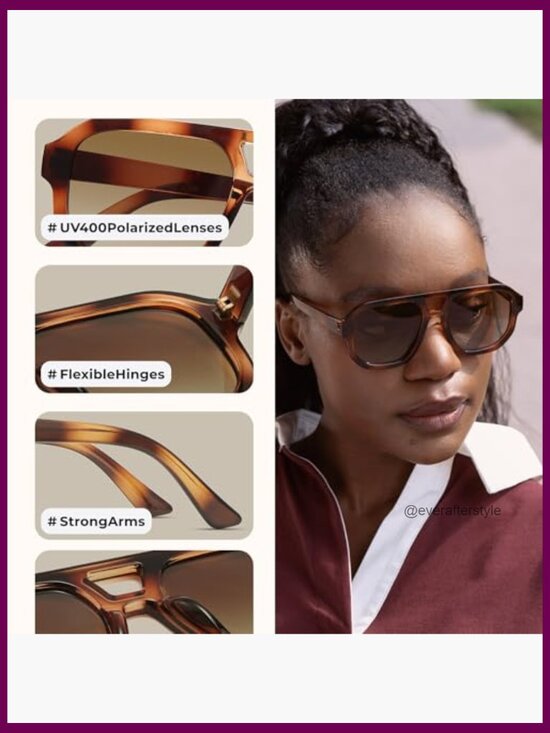 Polarized Square Aviator Sunglasses, Retro Oversized Frame, UV400 Protection main image 5